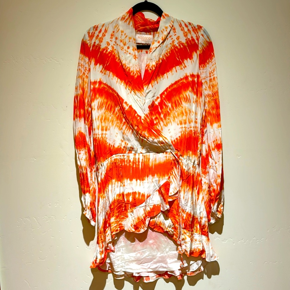 ROCOCO SAND Orange Tie Dye Faux Wrap Mini